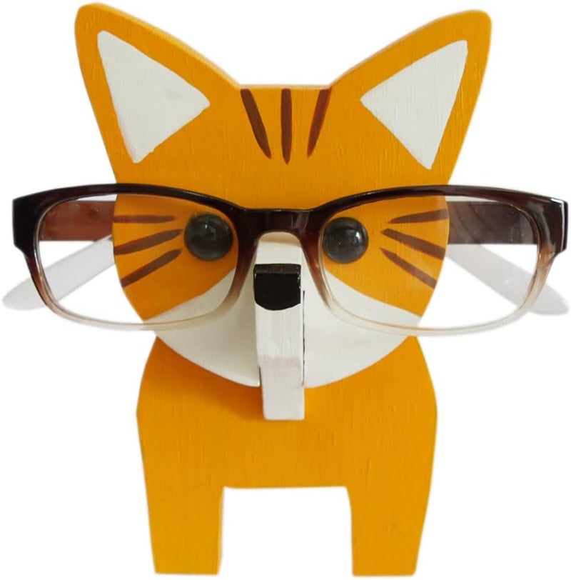 Red Dollar Handmade Wood Carved Animal Eyeglass Holder, Sunglasses Display Stand, Nightstand Home Office Desk Decor, Christmas Holiday New Year Business (Cat) - Image 1